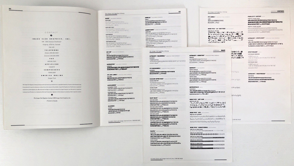 IMAGE CLUB - 7 software catalogs (1993-97) AND Typeface Catalog AND User Manual