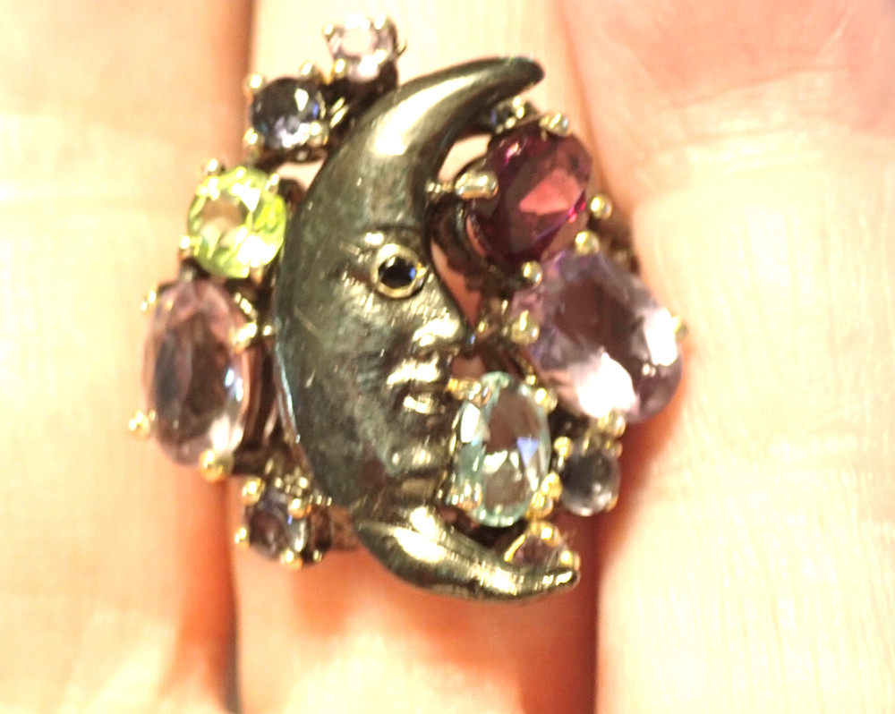 Amethyst and Moon Sterling Silver Ring Size 8.5