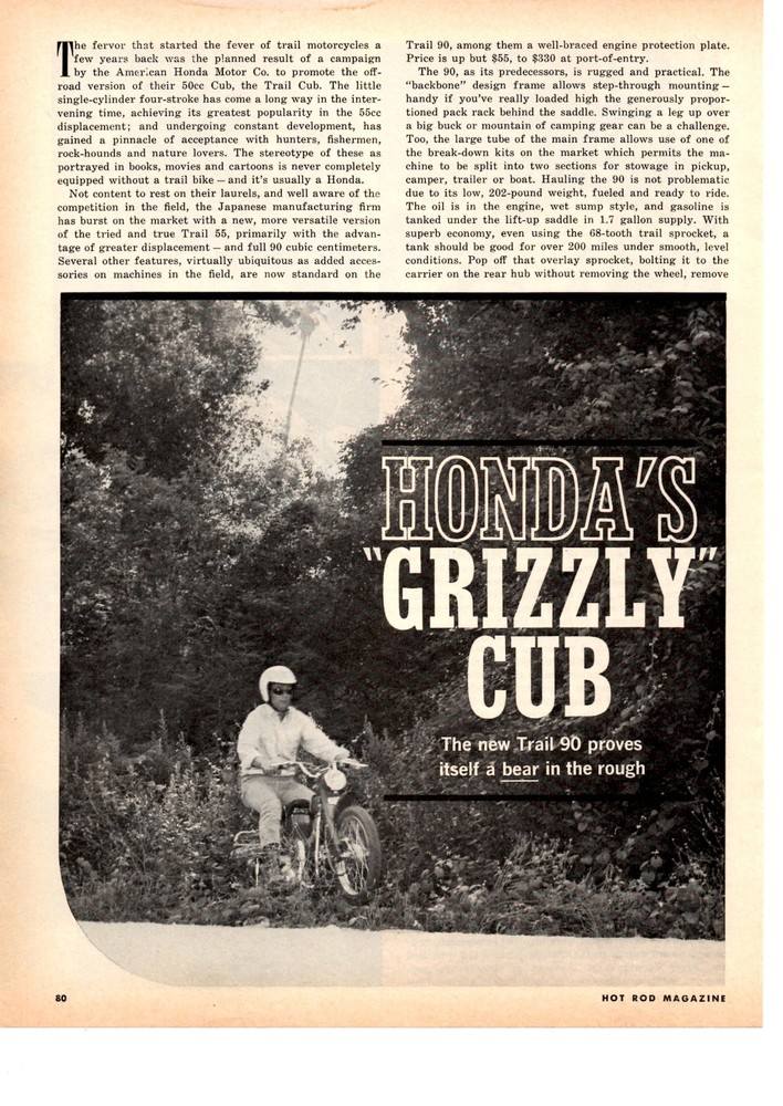 1964 TRAIL 90 MOTORCYCLE  ~ ORIGINAL 2-PAGE ARTICLE / AD