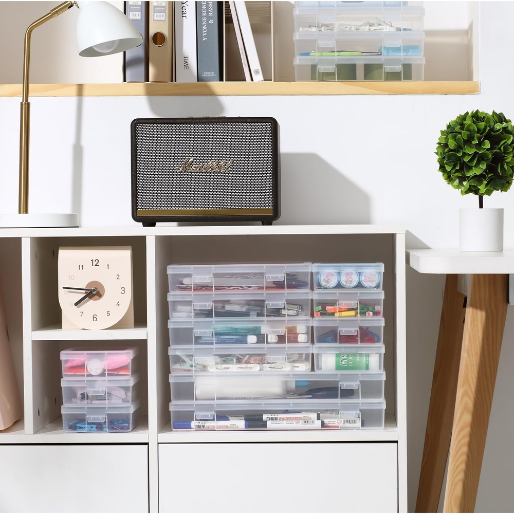 novelinks Stackable Plastic Clear Storage Box Large, 6 Pack Large -Clear