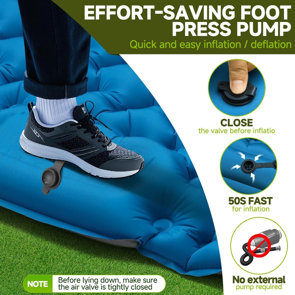 Double Camping Sleeping Pad, 4" Extra Thick 2 Person Inflatable Sleeping Pad ...