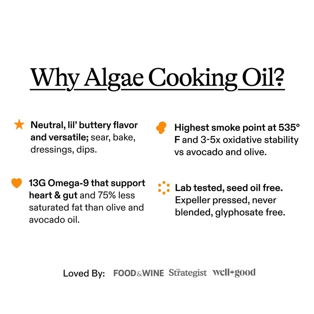 Chef-Grade 100% Algae Cooking Oil 7oz Squeeze Bottles (2 Pack) – High Smoke P...