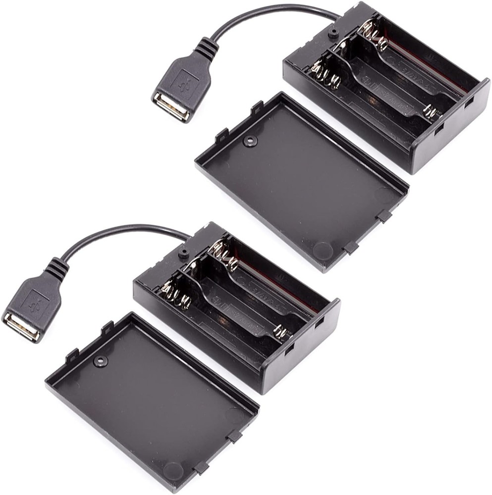 Compact 3 AA Battery Holder with Switch - Ideal for LED Lights & More - 2 Pack