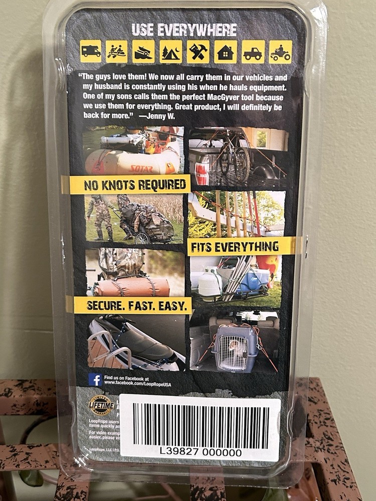 LoopRope Loop Rope Multi-Purpose 5 Ft. Tie Down Fastening System ~ Orange Black