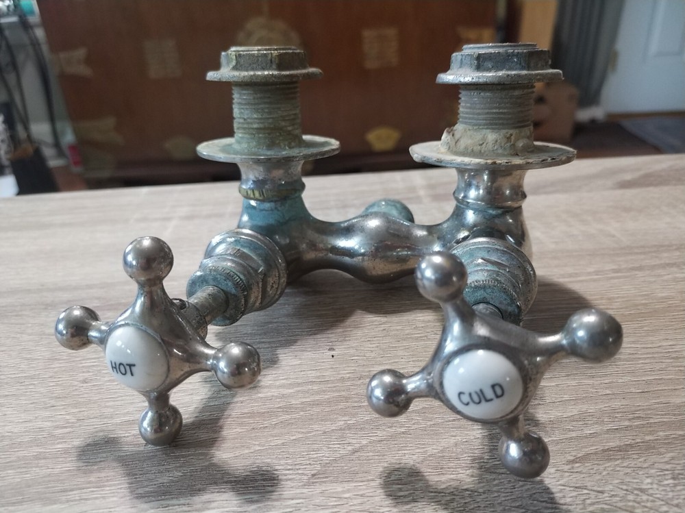Vintage Hot & Cold faucet, knobs. White ceramic, metal