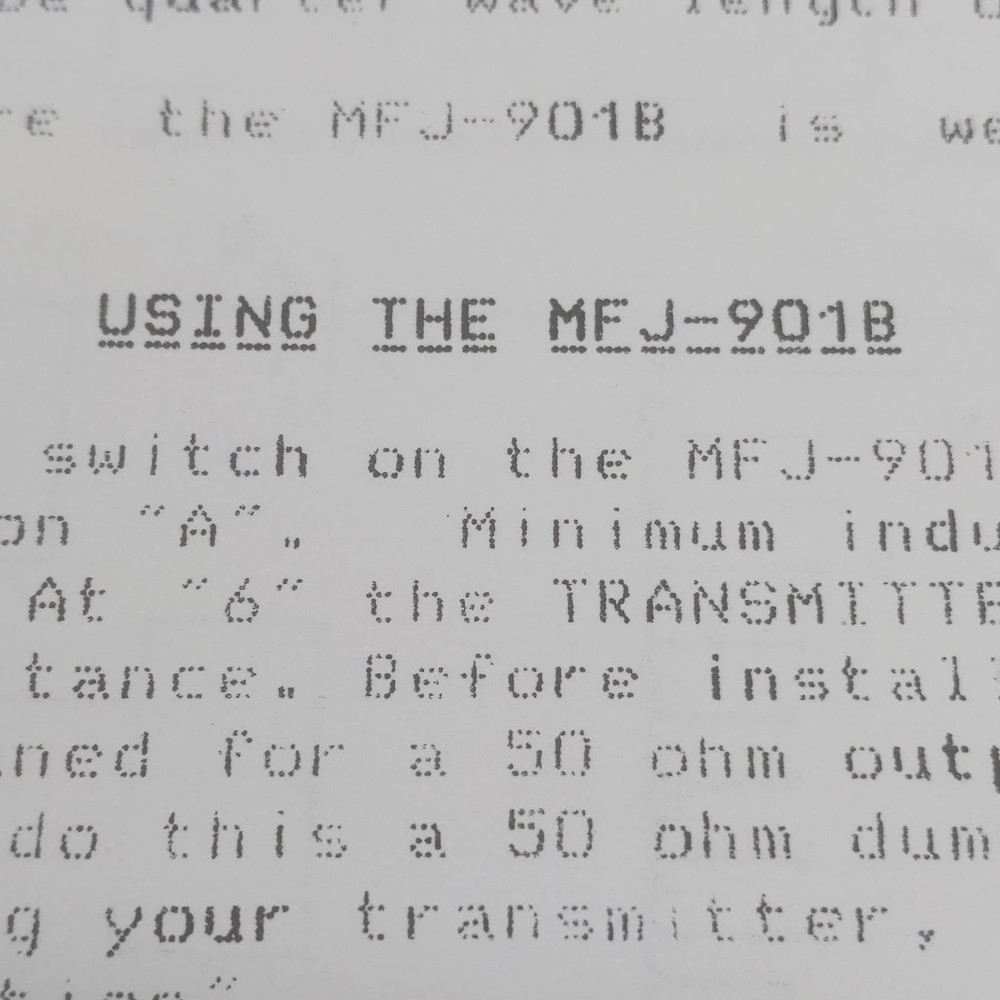 MFJ-901B Versa Tuner Instructions, Original
