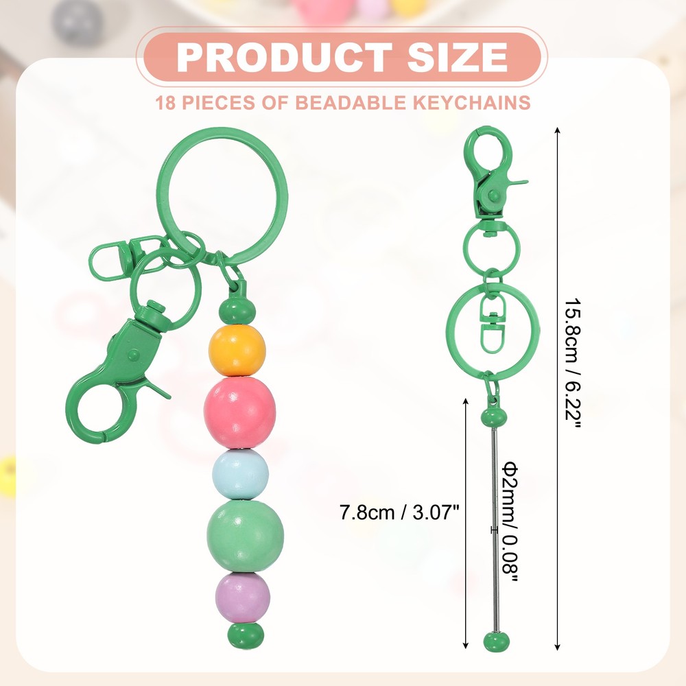 18Pcs Beadable Keychains, DIY Beaded Keychain Making Kit, Candy Green