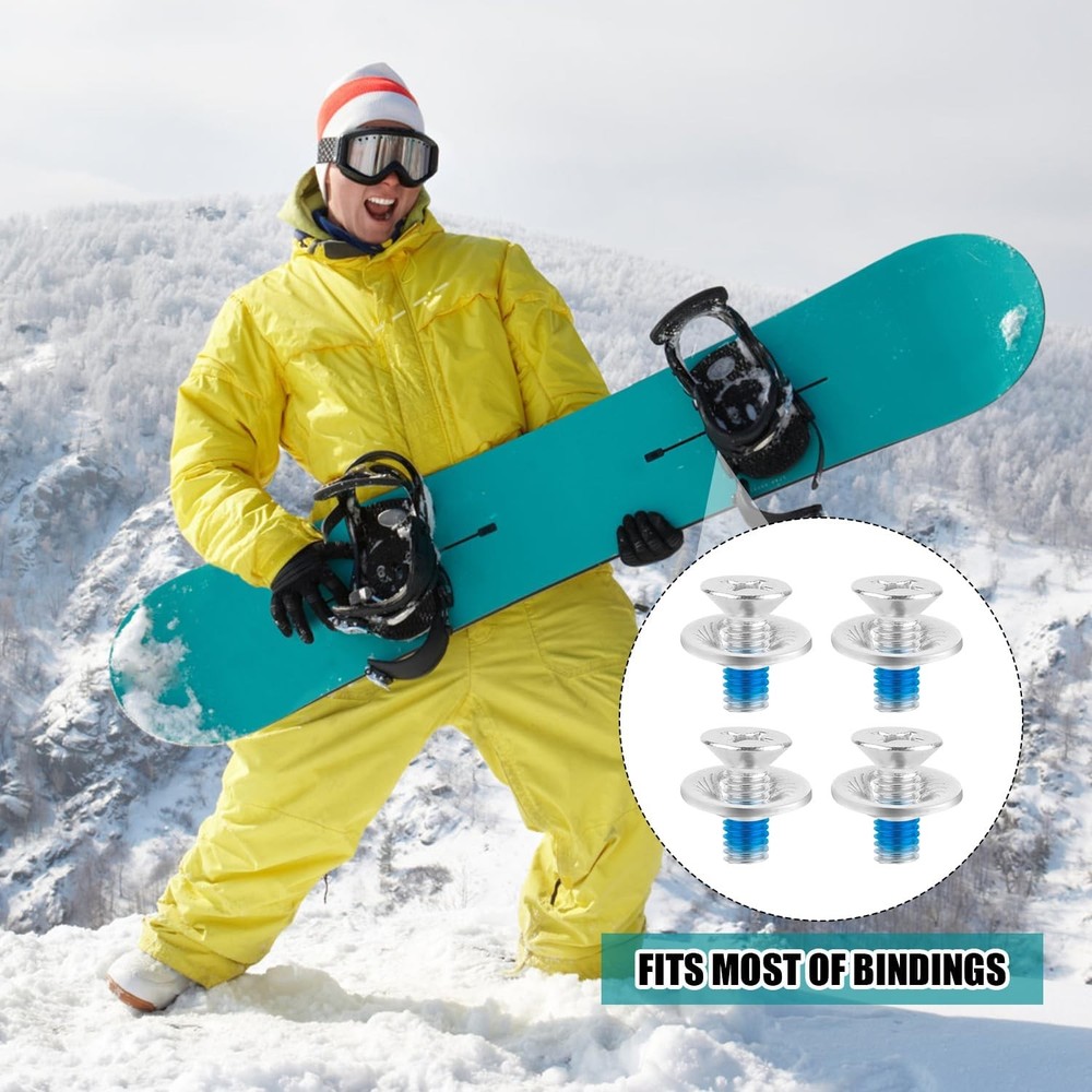 Snowboard Binding Screw Set, Stainless Steel Medium, silver, blue