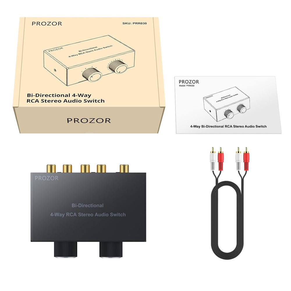 4 Way Bi-Directional Splitter - RCA Switch with Volume Control and Switch Button