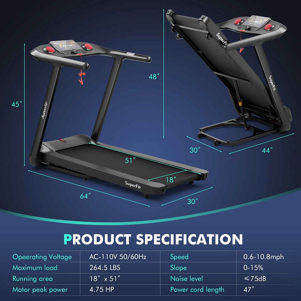 4.75HP Folding Treadmill w/Preset Programs Touch Screen Voice/APP/Remote Control