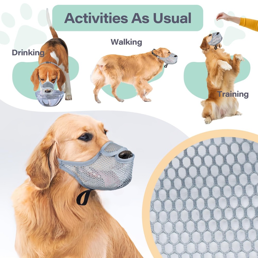 Dog Muzzle for Large Medium Small Dogs, Mesh Muzzle to Prevent Biting Chewing...