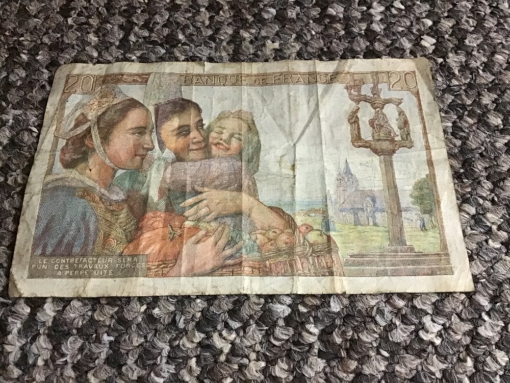 FRENCE 20 FRANCS BANK NOTE 1943