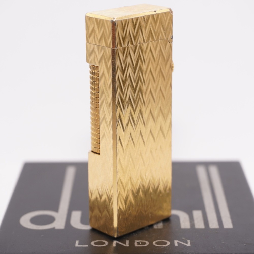 Dunhill Rollagas Lighter Gold CHEVRON Pattern-Ultrasonically cleaned_Working