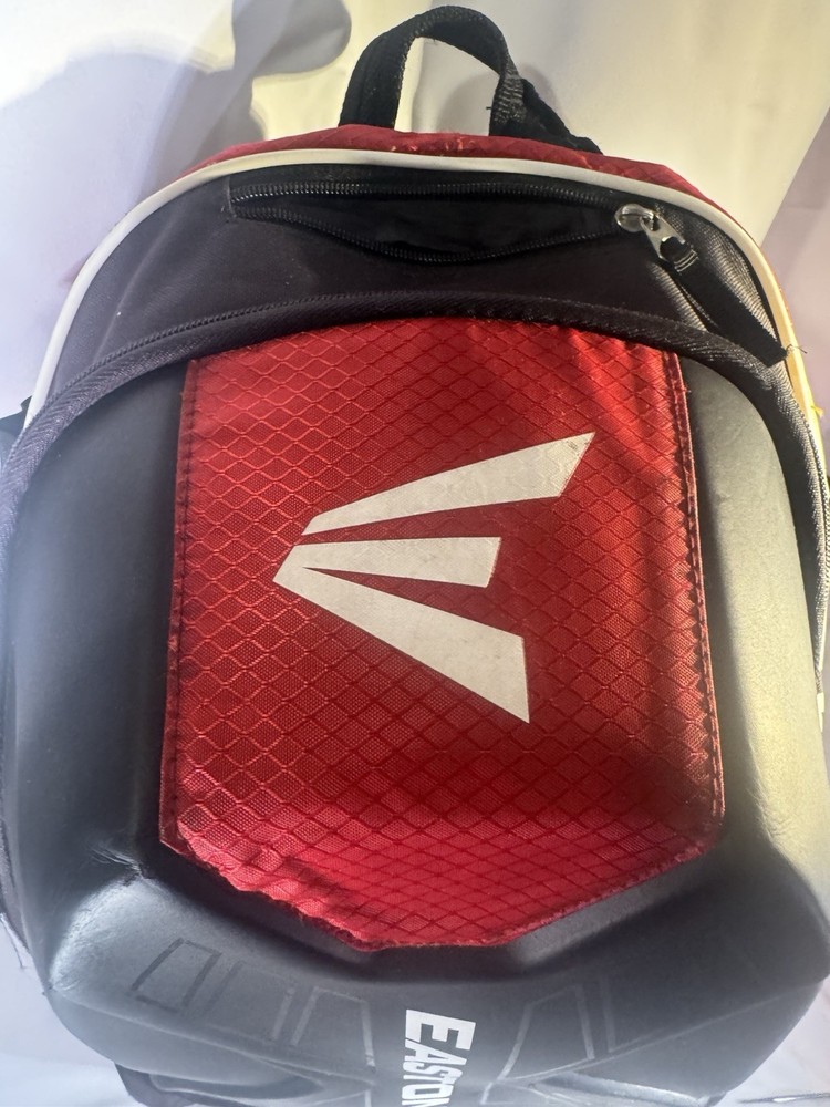 Easton Baseball Backpack Red And Black With Hard Shell Front Two Bat Pockets