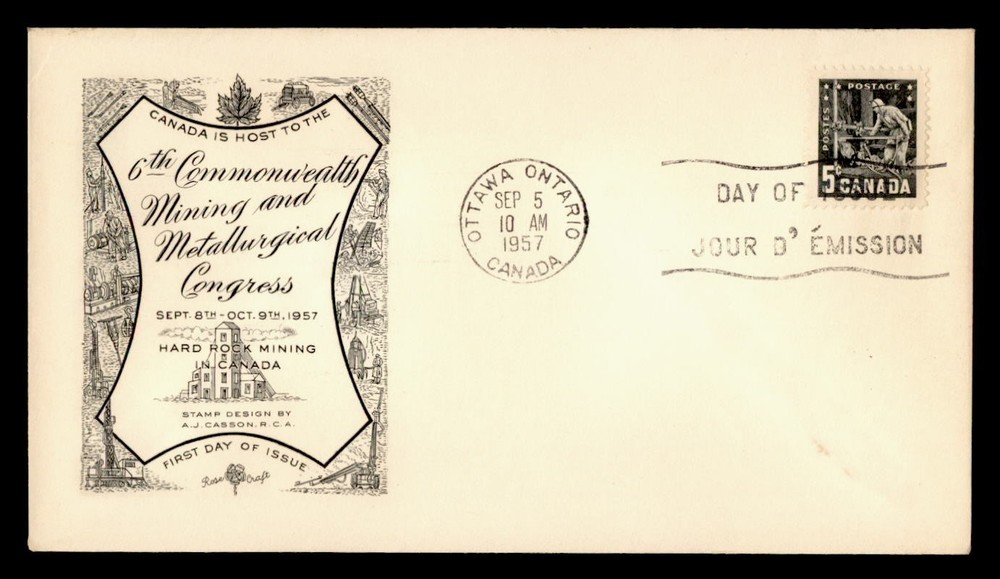 DR WHO 1957 CANADA FDC MINING ROSECRAFT CACHET M68177