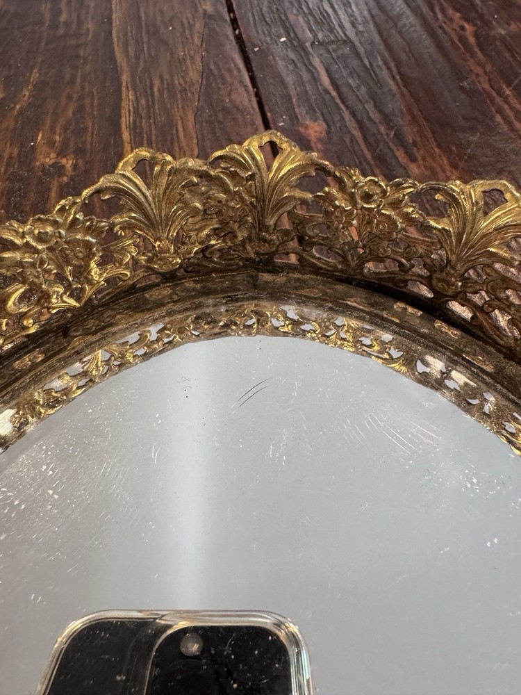 Vintage Table Mirror Tray With Gold Frame.