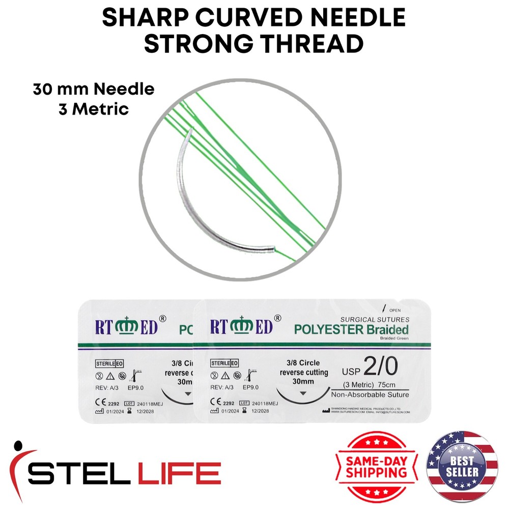 Polyester 2/0 Suture Practice Sutures Thread Sterile 12 Pcs Threads and Needle