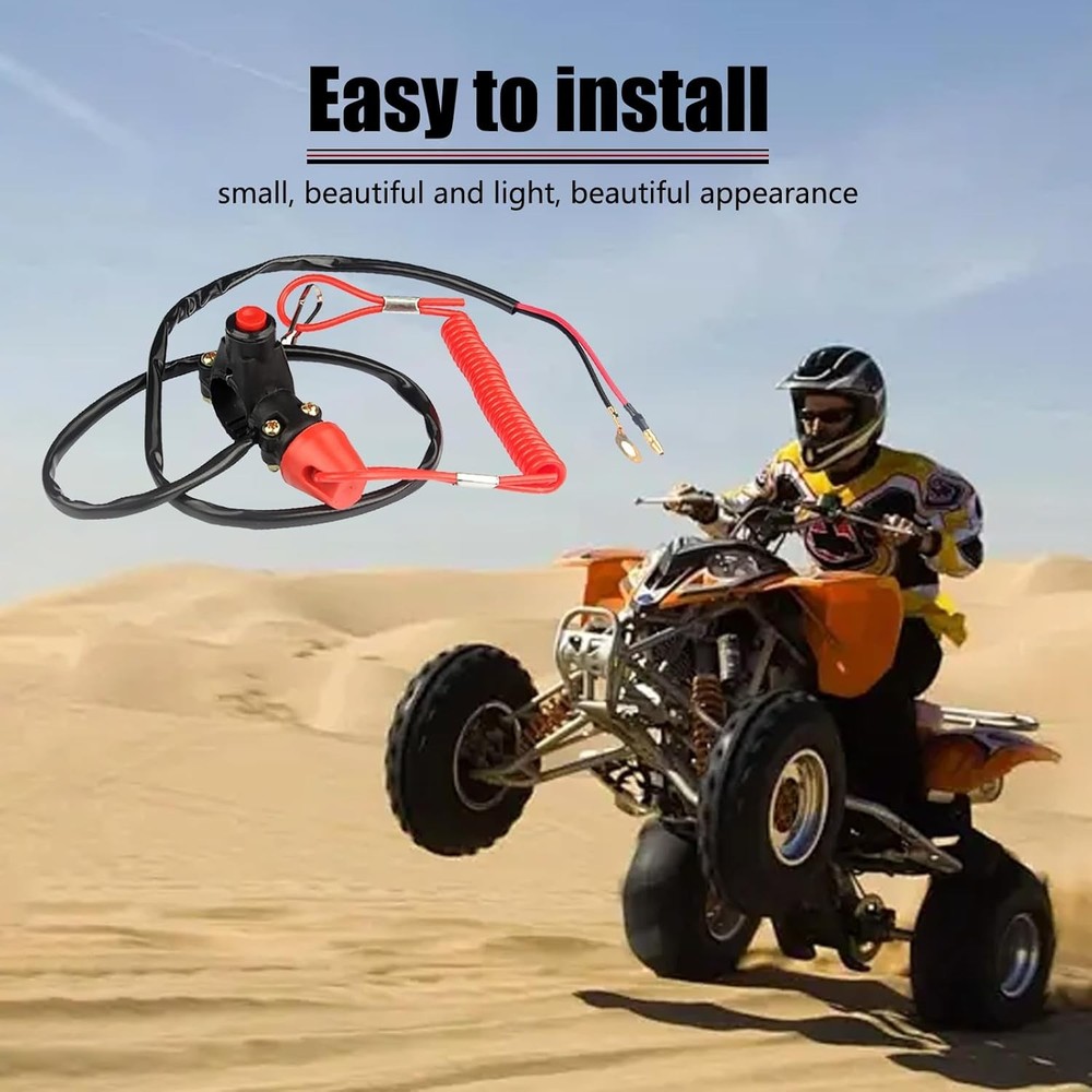 1 PC Motorcycle Boat Safety Kill Stop Switch, with Connector Tether Lanyard, Bea