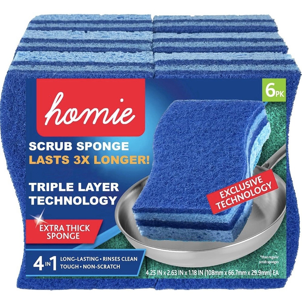 6 Pack Scrub Sponge Multi-Use All-Purpose 3x’s Longer Lasting No Scratching