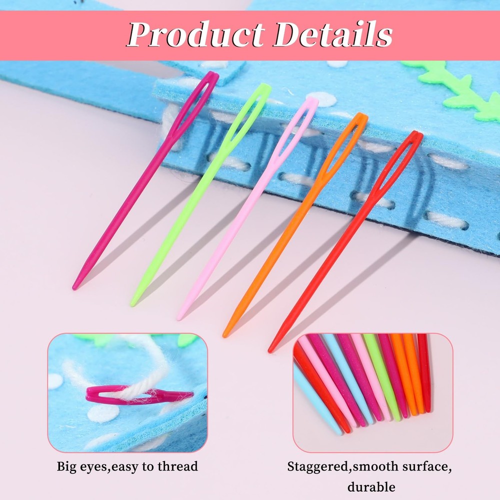 60 Pcs Plastic Sewing Needles for Kids Large 3 Sizes, Mixed