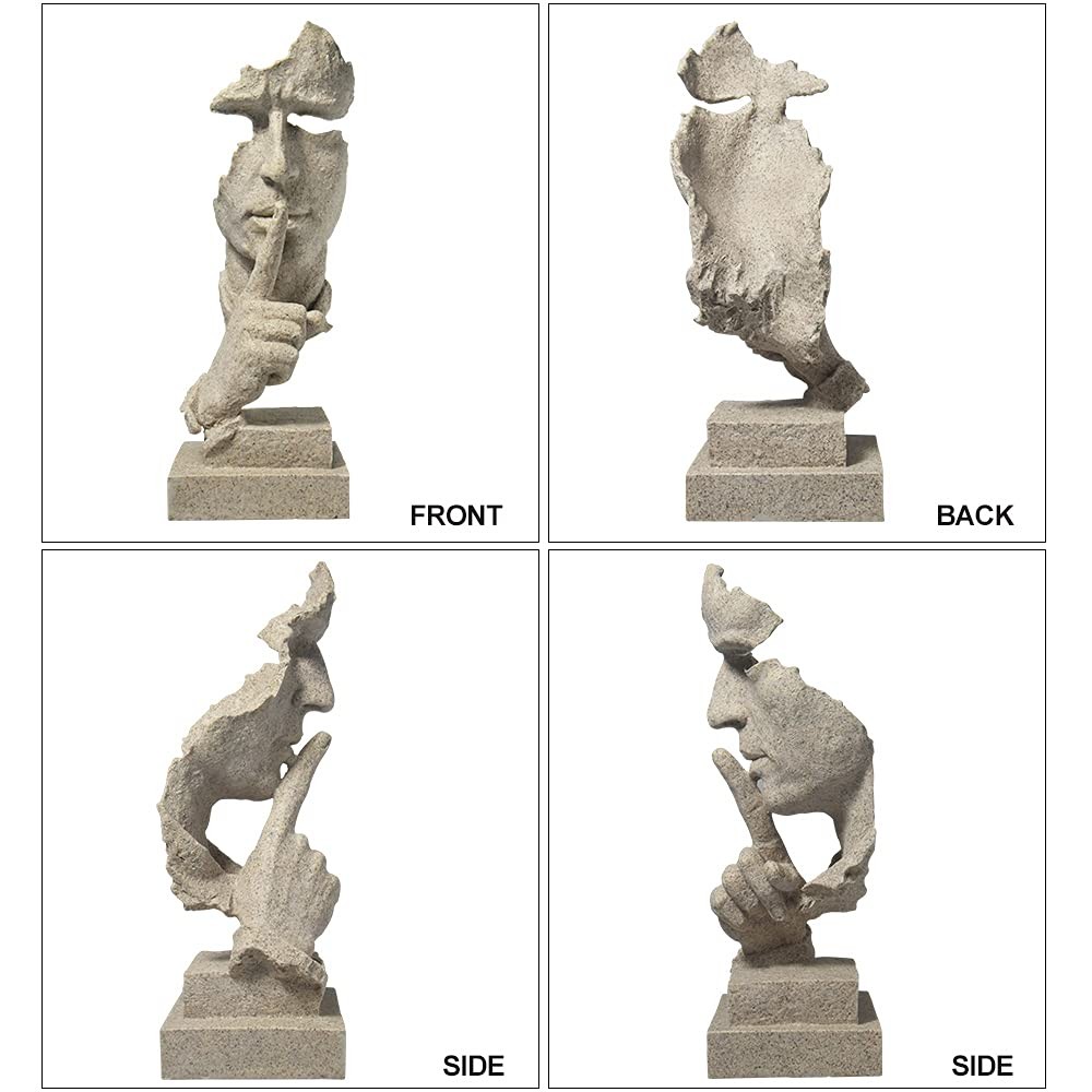 Sandstone Thinker Statue - "Silence is Gold" Modern Abstract Resin Sculpture