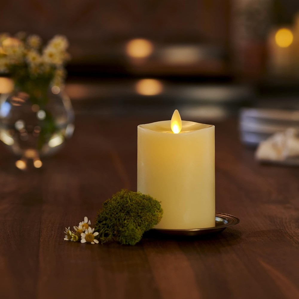 Luminara Realistic Artificial Moving Flame Modern Pillar Candle - 3"x4.5", Ivory