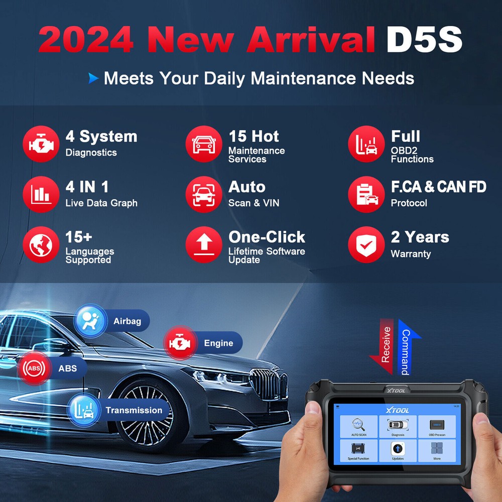 XTOOL D5S OBD2 Scanner Engine Transmission ABS SRS Code Reader Diagnostic Tool