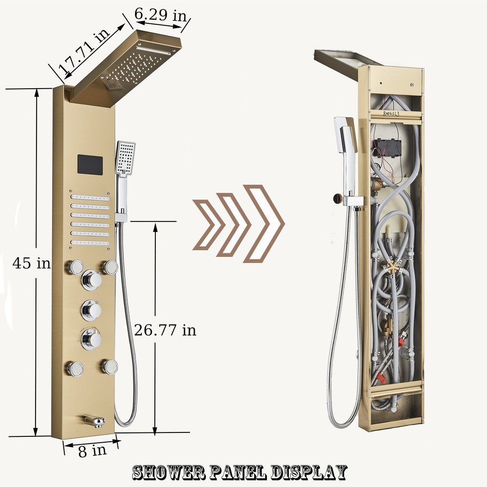 LED Rain&Waterfall Shower Panel Tower System Massage Jet 3-Way Hand Shower