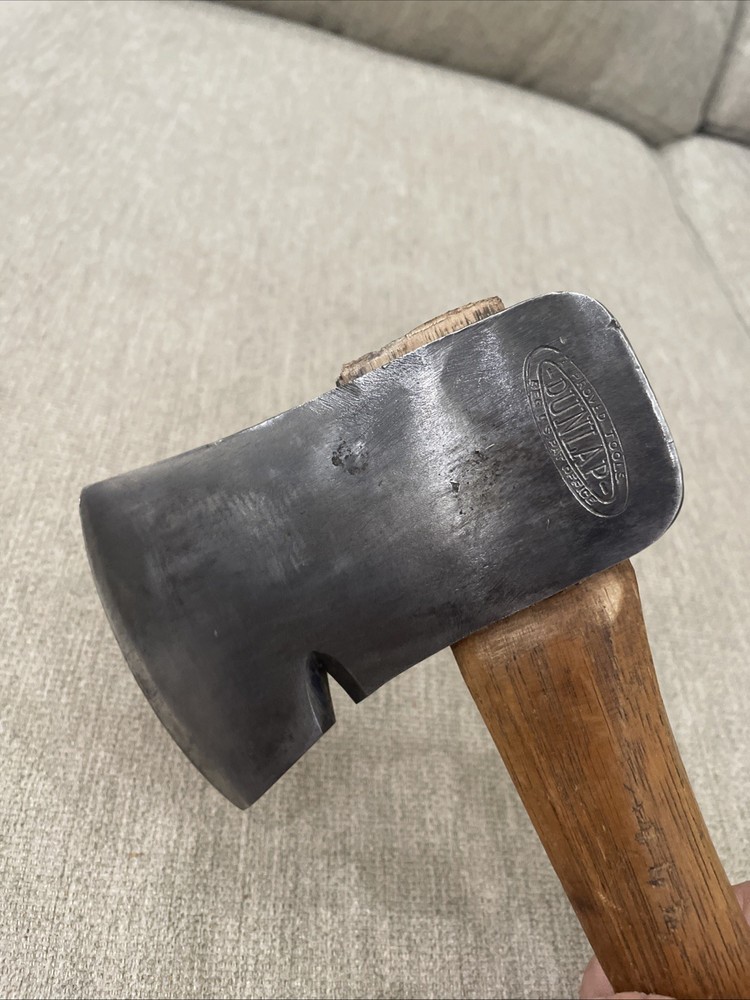 Vintage Dunlap Tools Logo Single Bit Hand Axe Nice With Leather Sheath