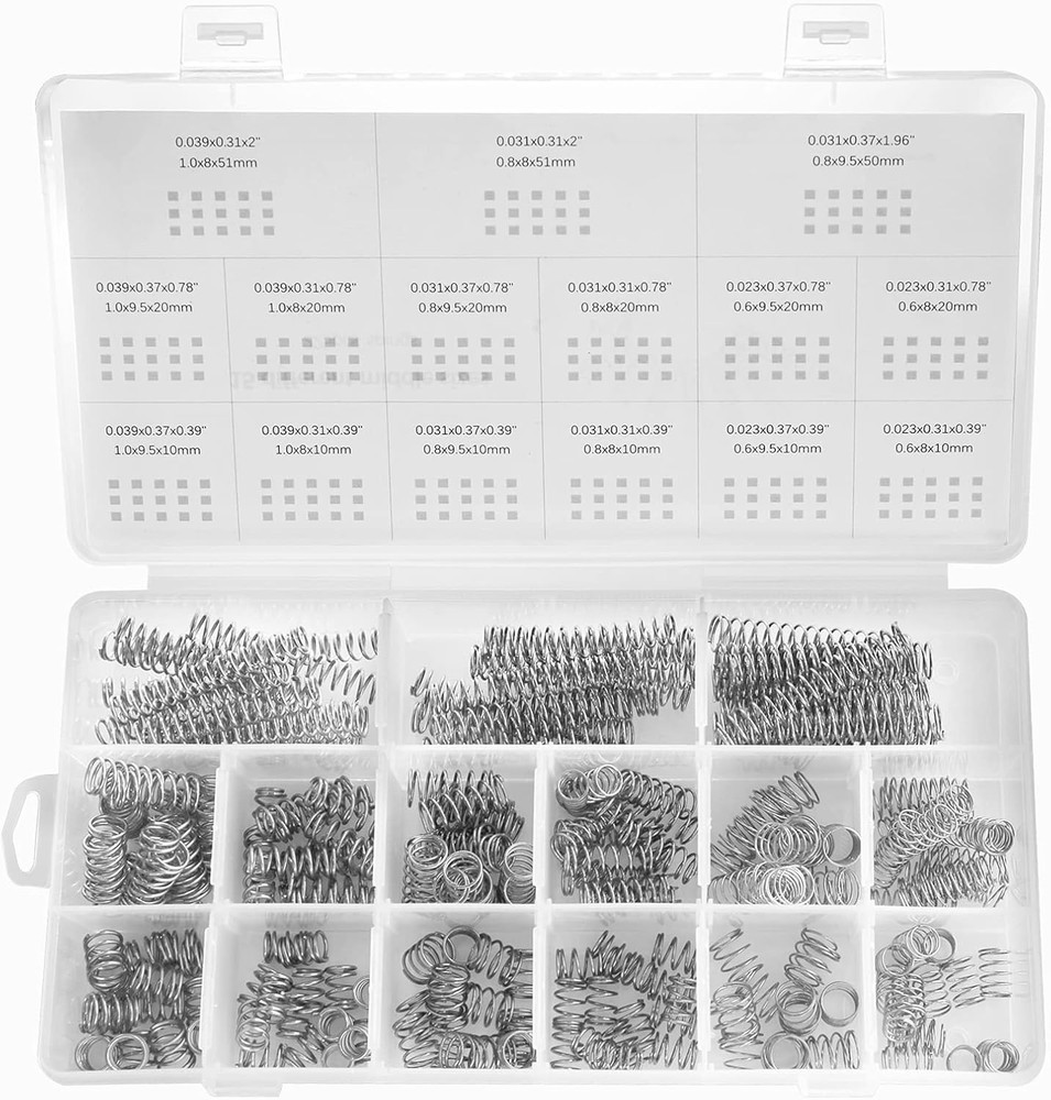 225Pcs Small Compression Spring Assortment, 15 Different Sizes, Wire Diameter 0.