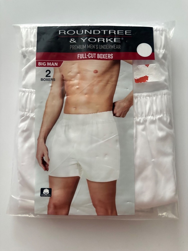 Roundtree & Yorke 2 Pack Solid White Combed Cotton Underwear Full Cut Boxers