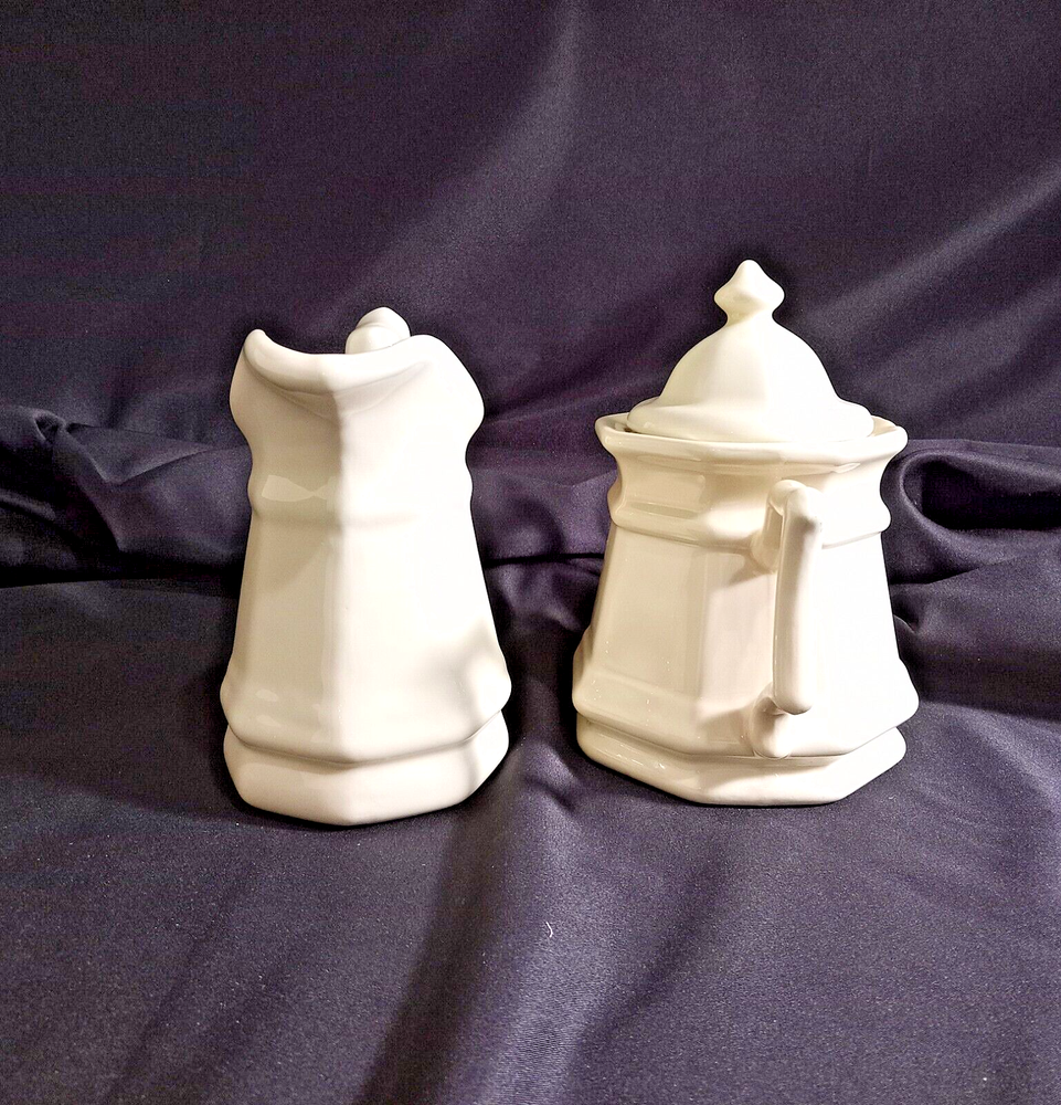 Lovely Ceramic Colonial Creamer & Covered Sugar Dish ~ Note Batwing Handles
