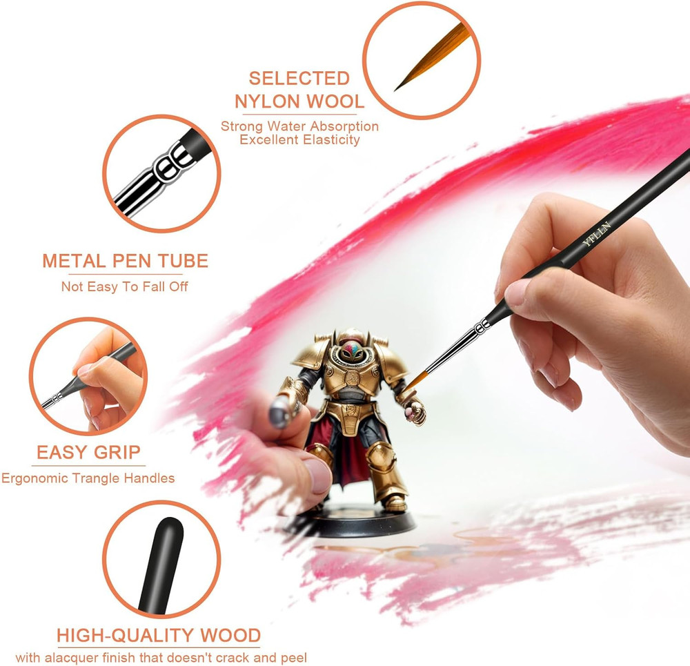 6Pcs Miniature Paint Brushes Set with Triangular Handles - for Acrylics, Oils, W