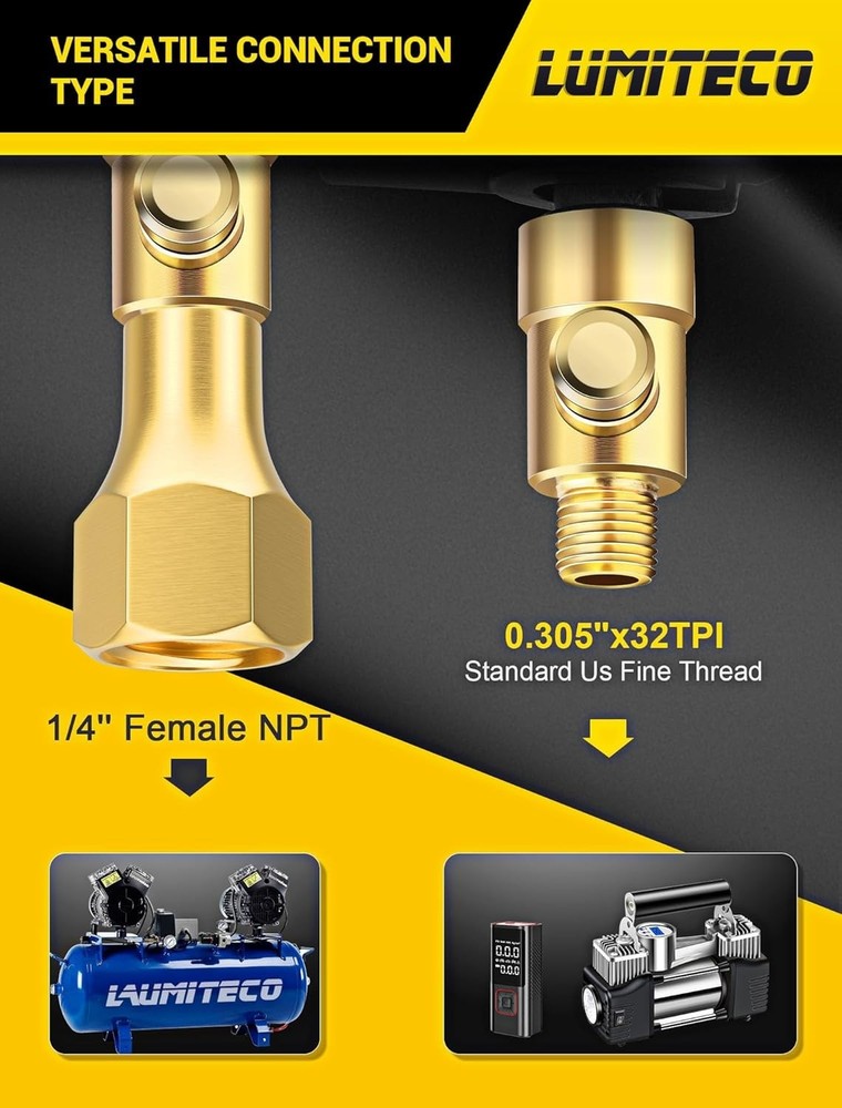 Locking Presta & Schrader Air Chuck with One-Touch Deflation for Efficient Use