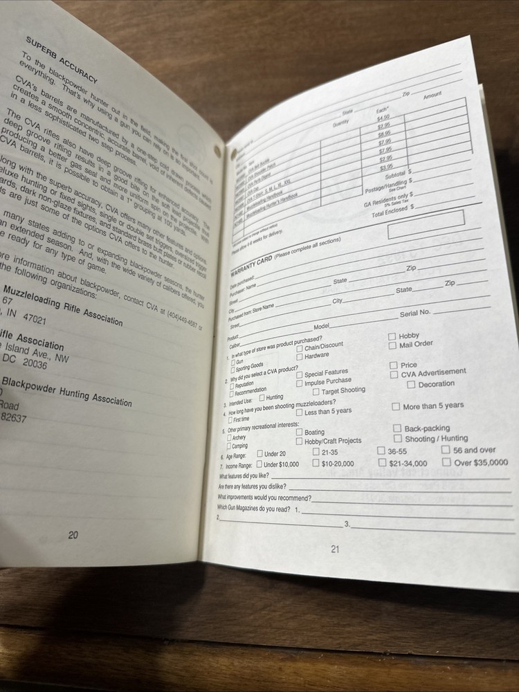 Vintage Original 1992 CVA Muzzleloader Owners Manual