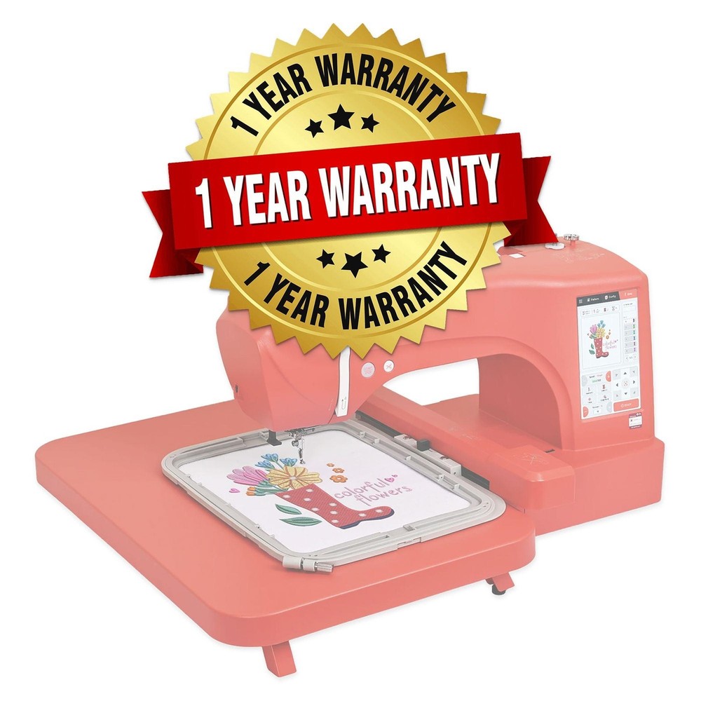 POOLIN EOC06 7.9in x 11in Embroidery Machine & 166 Thread Spool Bundle - Red