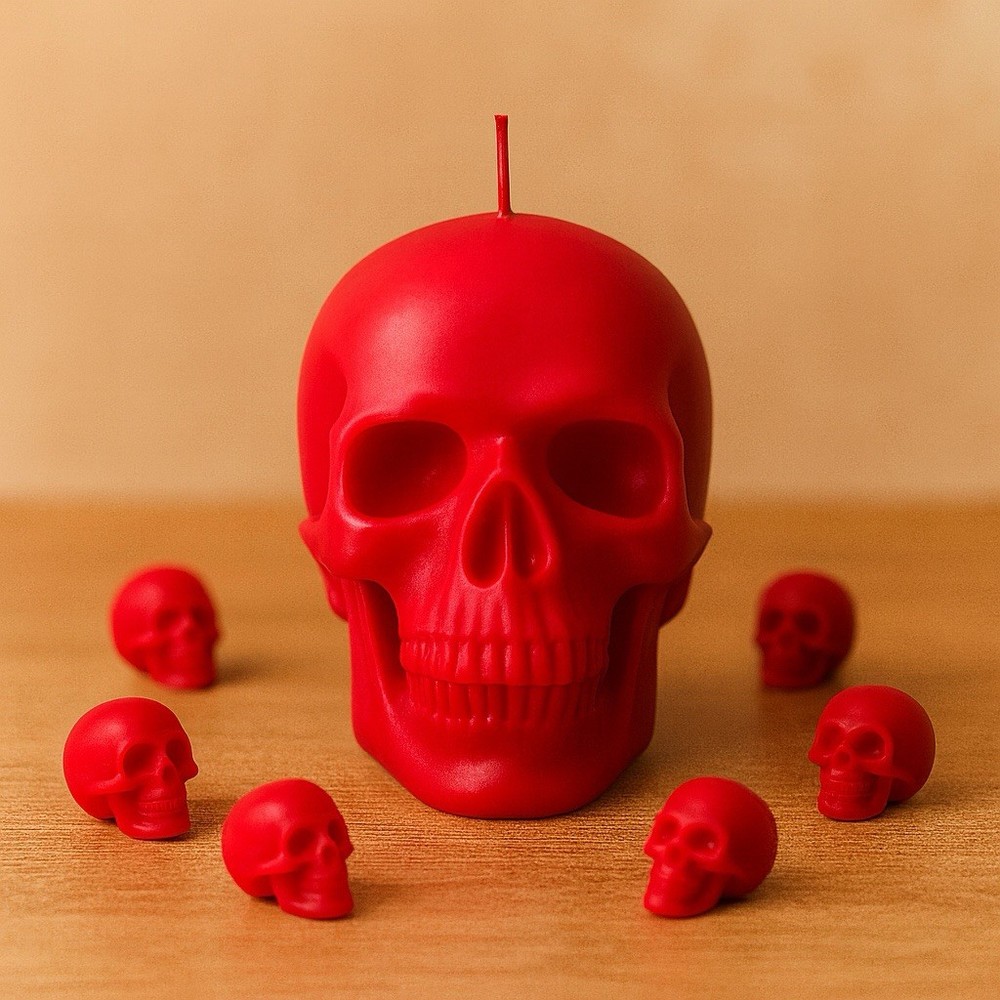 Skull Head Candles – Dual Use for Rituals Black, Red & White