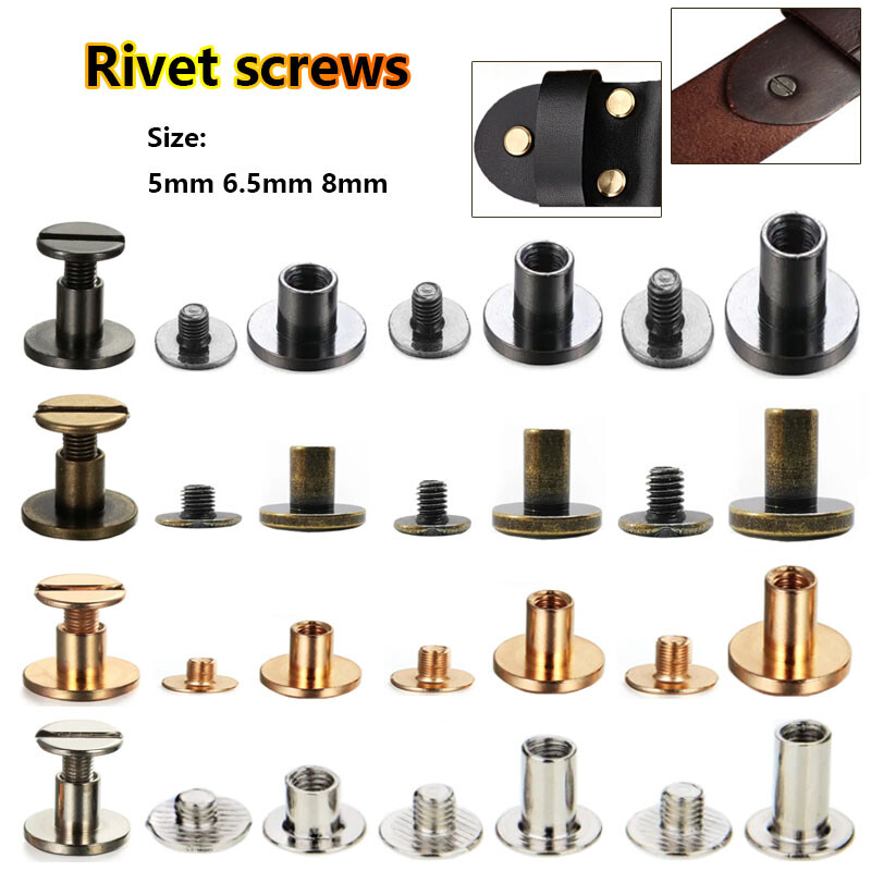 20pcs Flat Belt Screw Leather Craft  Nail Brass  Rivets Stud Head