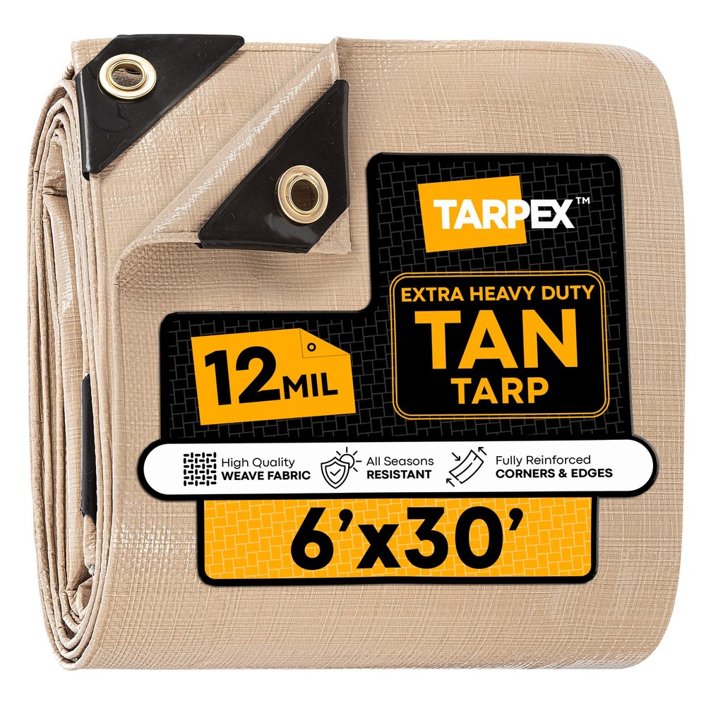 TARPEX - 12 Mil Tan Extra Heavy Duty Poly Tarp 6' x 30'