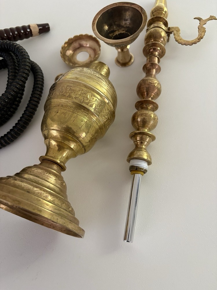 Vintage Brass Hookah 21” Etched Middle Eastern Style – Complete Set