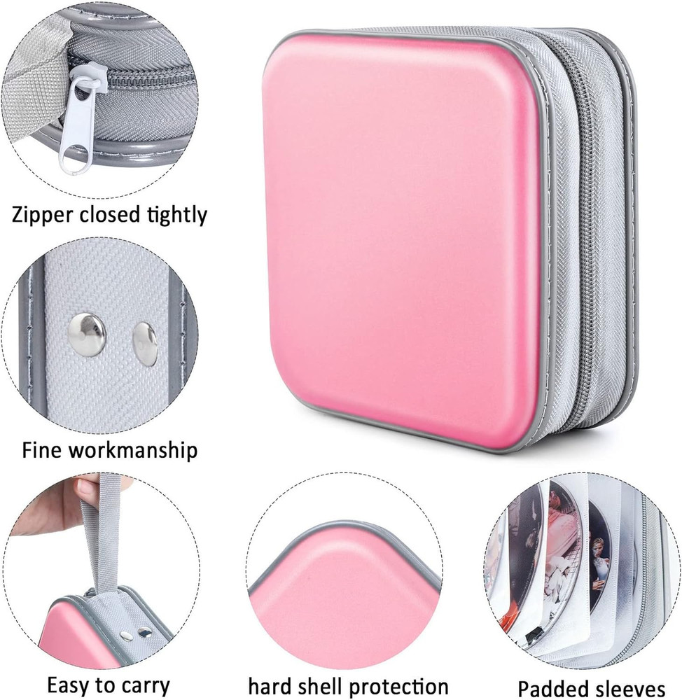 CD/DVD Case Wallet, Light Pink, 48 Capacity, Durable Plastic and Non-Woven Fabri