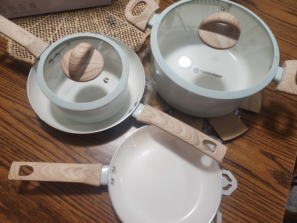 MasterClass 8-Piece Ceramic Non-Stick Cookware Set Wood Effect Handles