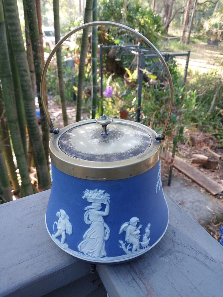 Antique Cobalt Blue Wedgwood Jasperware Cracker Biscuit Jar