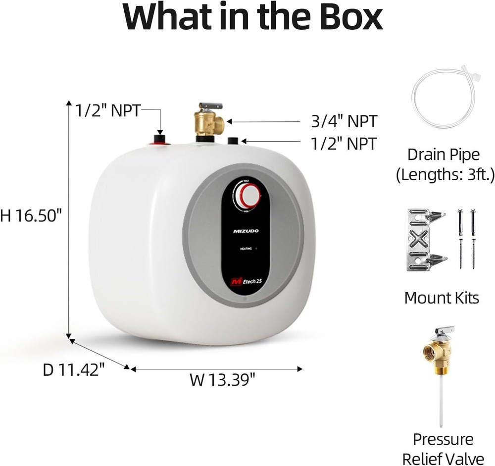 Electric Mini Tank Water Heater 2.5 Gallon Under Sink Water Heater Instant Hot