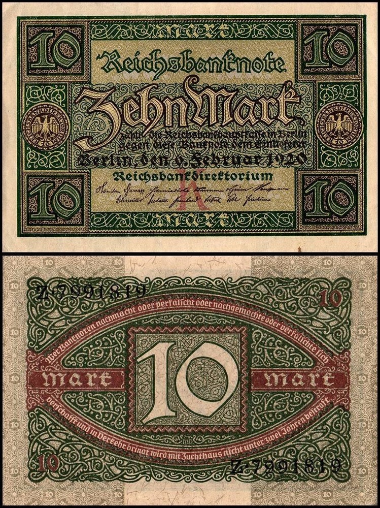 Germany 10 Mark, 1920, P-67, Used