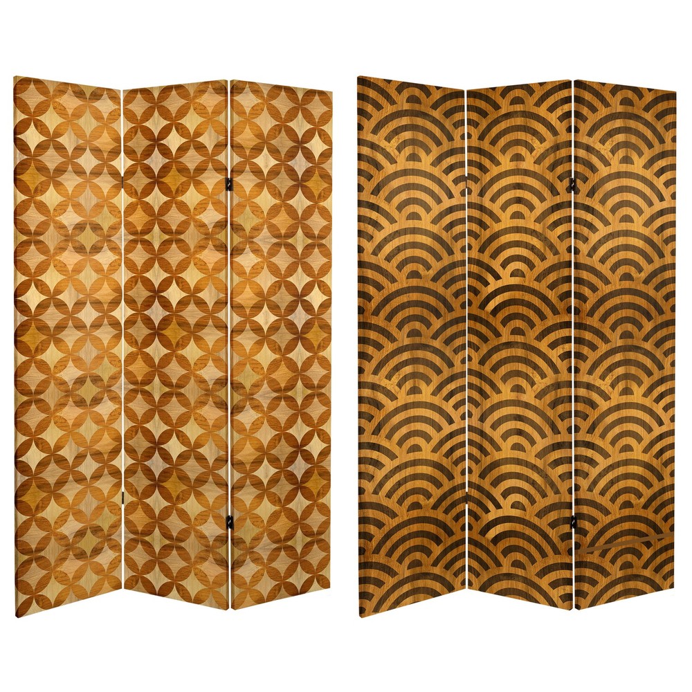 6 ft. Tall Double Sided Japanese Wood Pattern Canvas Room Divider