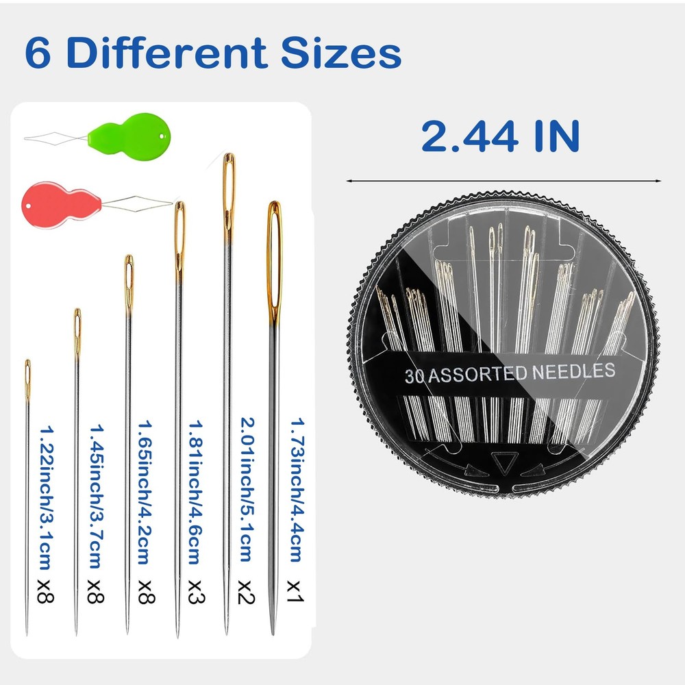 30-Pack Premium Hand Sewing Needles, 6 Sizes 30+2PCS, BLACK 30PCS Needles