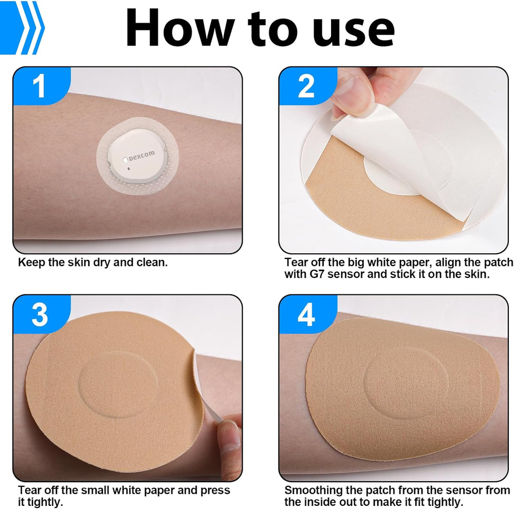 Dexcom G7 Stelo Adhesive Patches Waterproof CGM Overpatch 25 Pack Beige