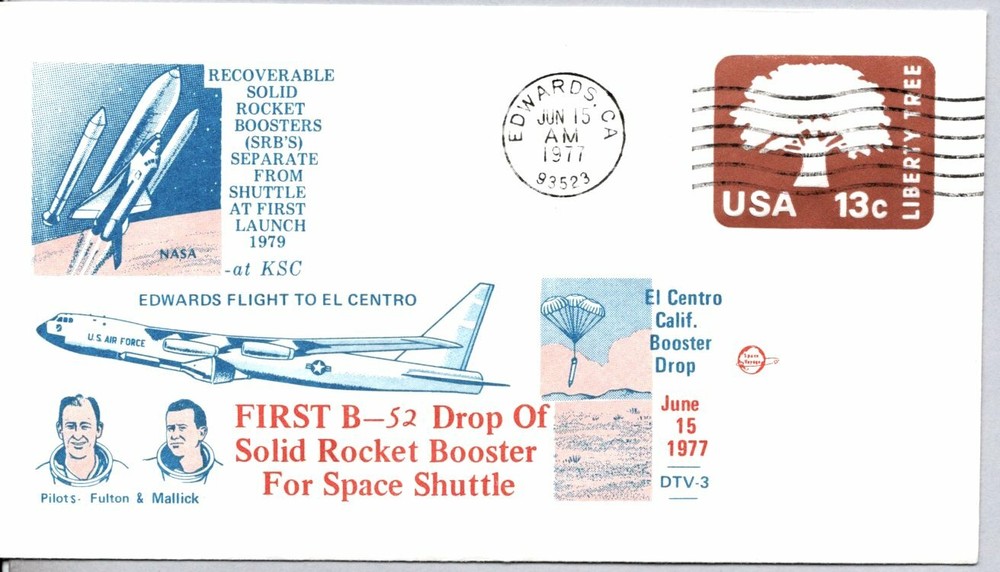 FIRST B-52 DROP OF SOLID ROCKET BOOSTER FOR SPACE SHUTTLE 6/15/1977 EL CENTRO CA
