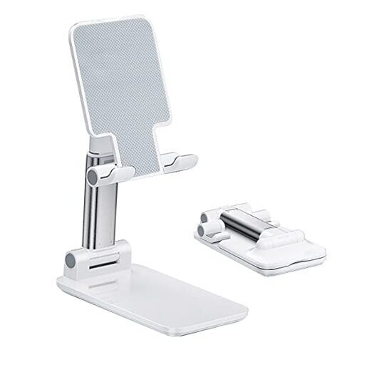 Cell Phone Stand, Angle Height Adjustable Cell Phone Holder with Silicon White